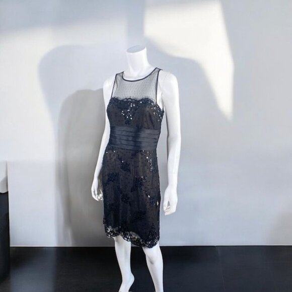 BCBGMAXAZRIA Cocktail Dress Black Sequins, Satin, and Lace, Size 6 - Picture 4 of 15